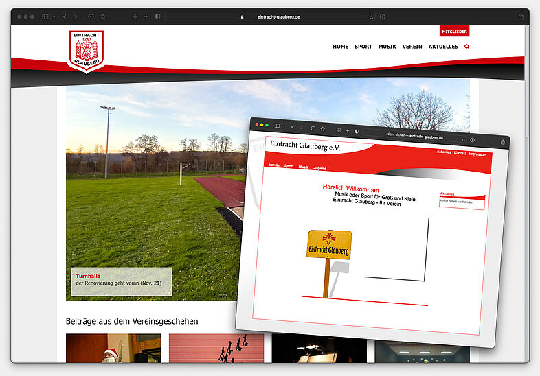 Neue und alte Webseite der Eintracht Glauberg